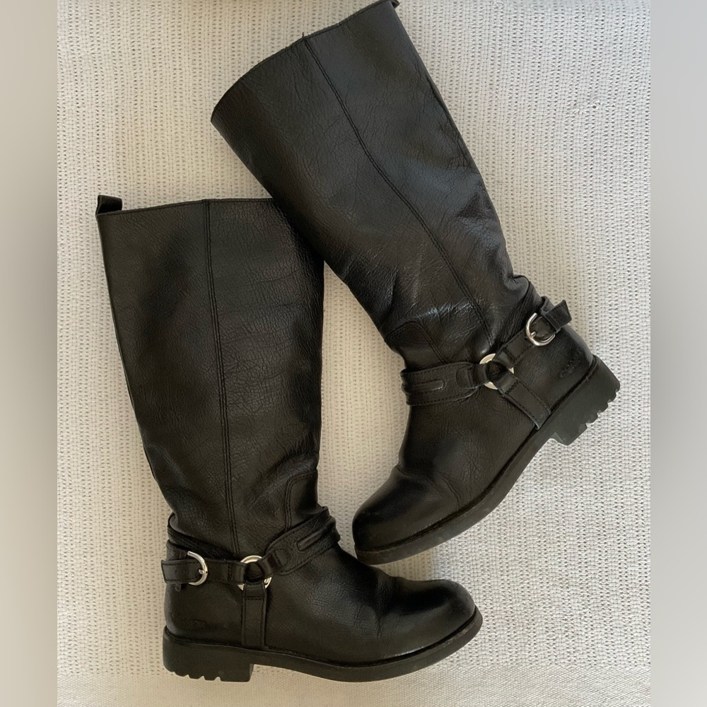 Coach Black Combat Moto Boots with Silver Accents